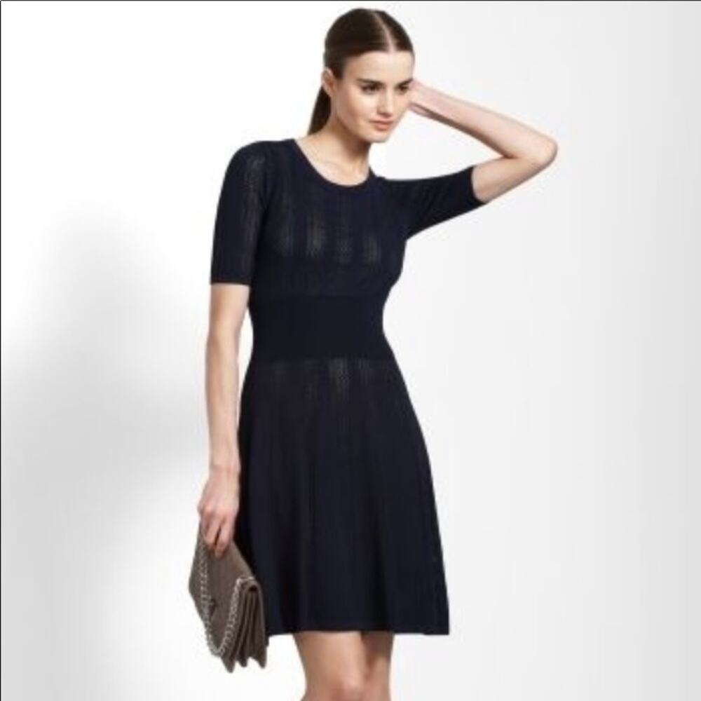 BCBGMAXAZIRA Navy Knit Overlay A-Line Dress